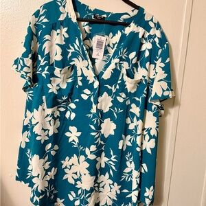 Torrid Teal and White Floral Blouse